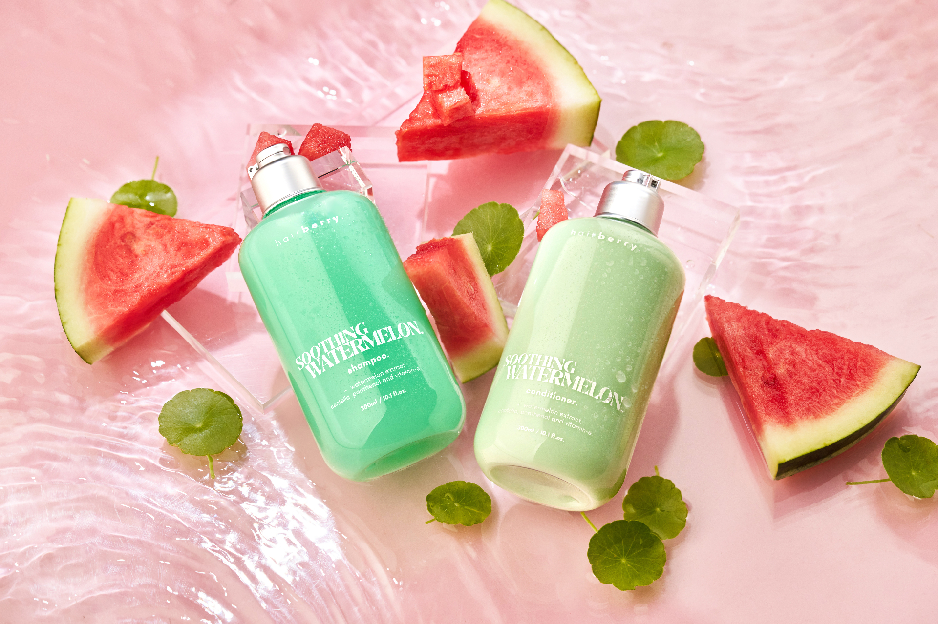 Hairberry watermelon shampoo and conditioner hero shot